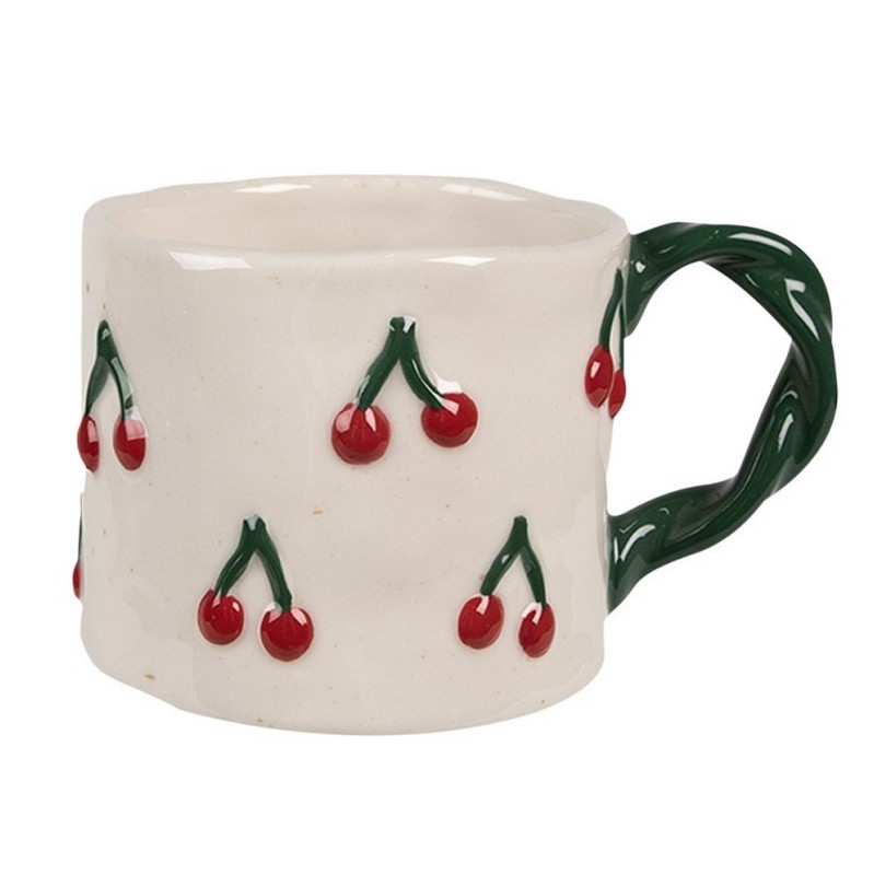 Tazza mug in ceramica decorata con ciliegie in rilievo, perfetta come regalo primaverile